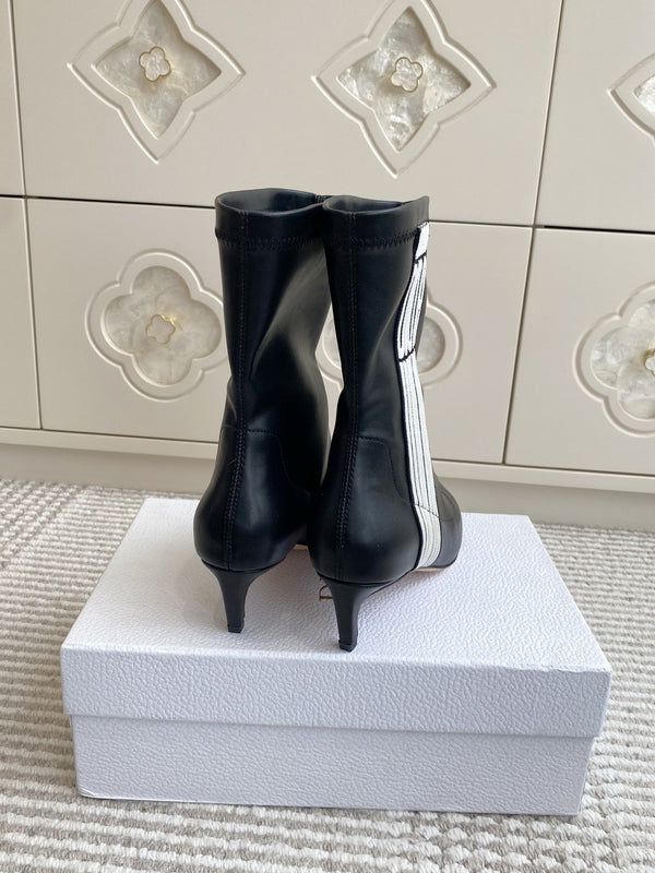 Dior 2025 Tribales Heeled Ankle Boot 50mm Black mix White Lambskin 501192
