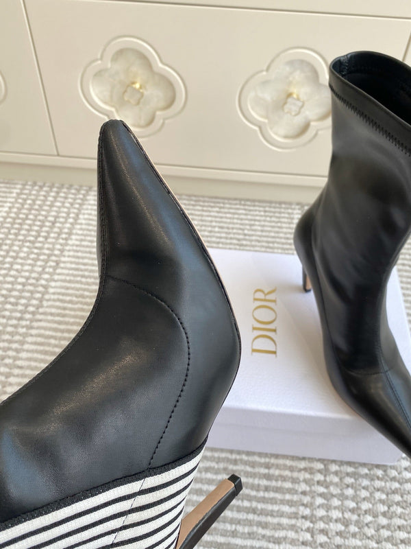 Dior 2025 Tribales Heeled Ankle Boot 80mm Black White Lambskin 501196