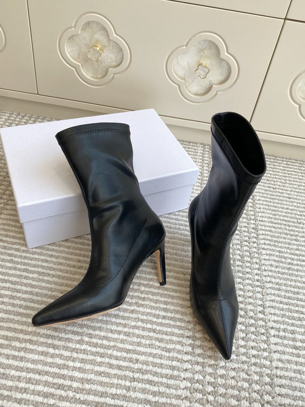 Dior 2025 Tribales Heeled Ankle Boot 80mm Black White Lambskin 501196