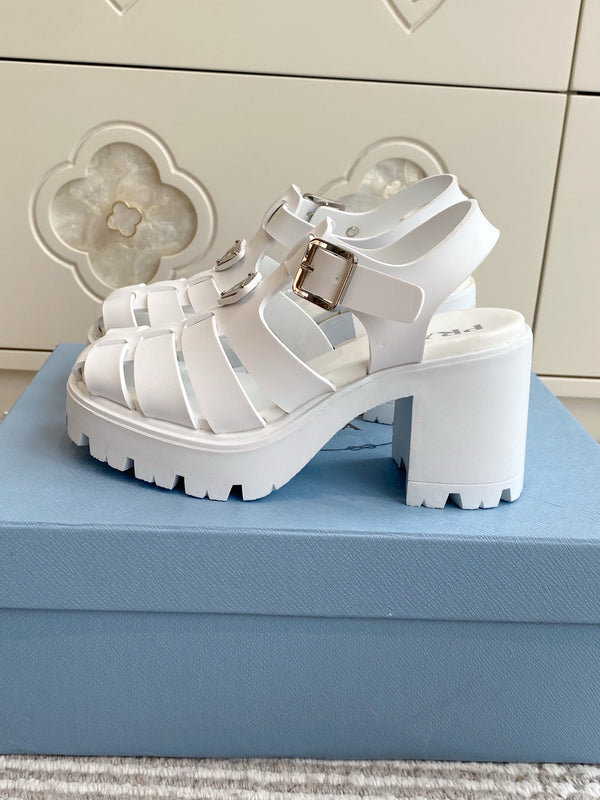 Prad 26s Fisherman Platform Sandals 8.5cm White Leather 122236