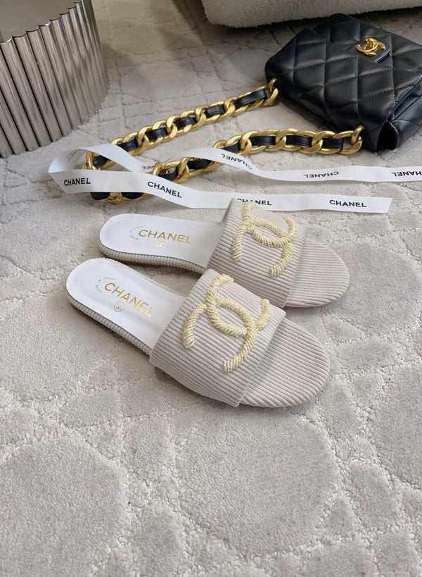 CC 26s Flat Mules Light Grey Woven Cord 723786