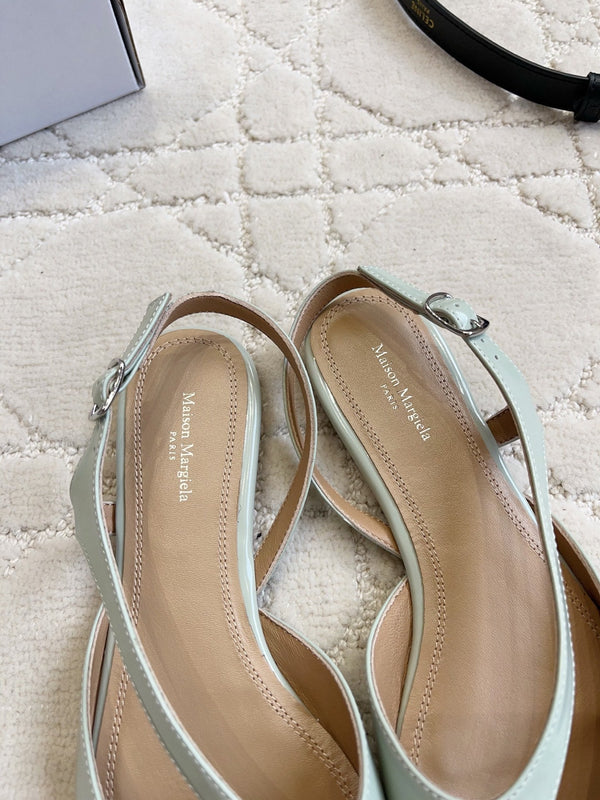 MM Tabi Slingback Flat Pale Mint Patent Leather 808648