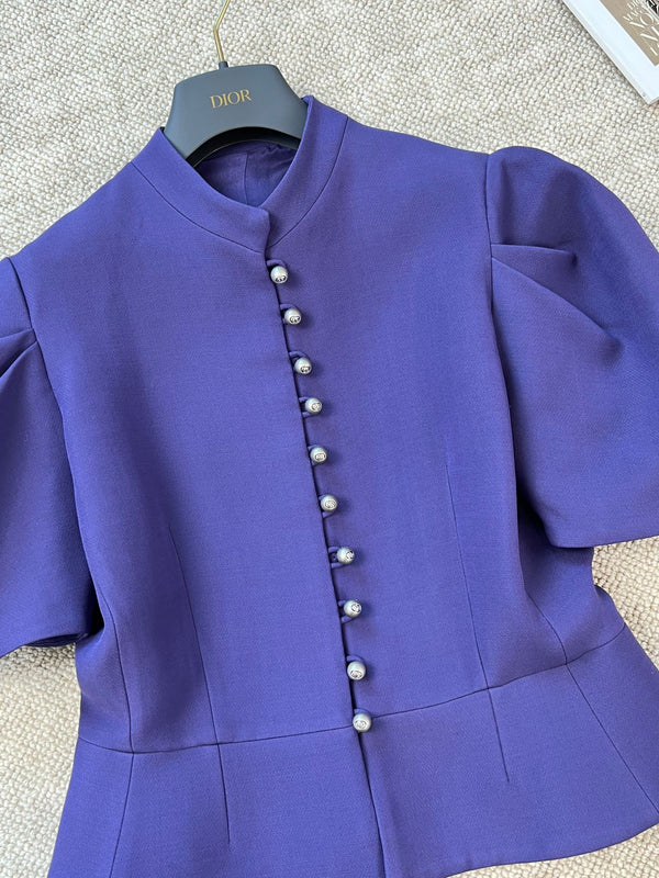 CD 25 Fitted Short-sleeved Jacket Purple Wool Silk