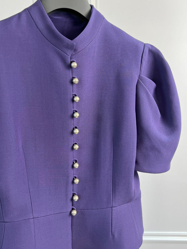 CD 25 Fitted Short-sleeved Jacket Purple Wool Silk