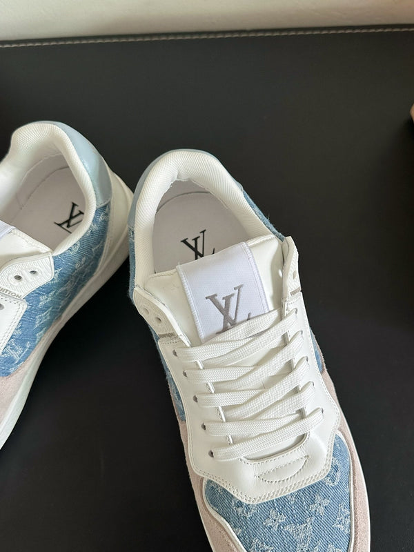 Sneaker LV Stadium in pelle scamosciata monogrammata blu mix marrone