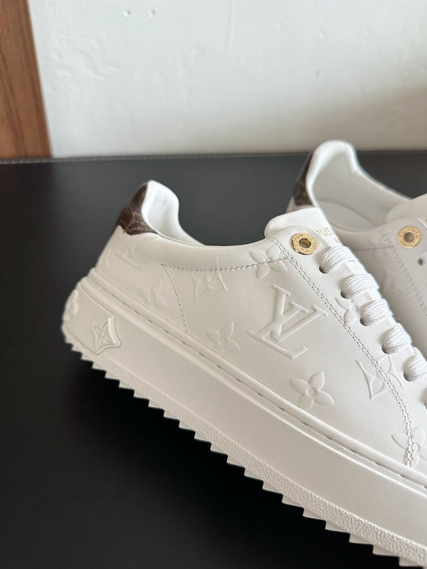 LV Time Out Sneakers White Mix Brown Monogram Cowhide