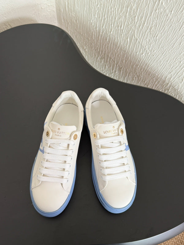 LV Sneakers Time Out Logo Print White Mix Light Blue Calfskin