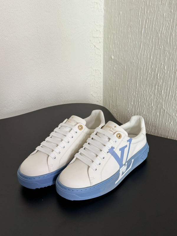 LV Sneakers Time Out Logo Print White Mix Light Blue Calfskin
