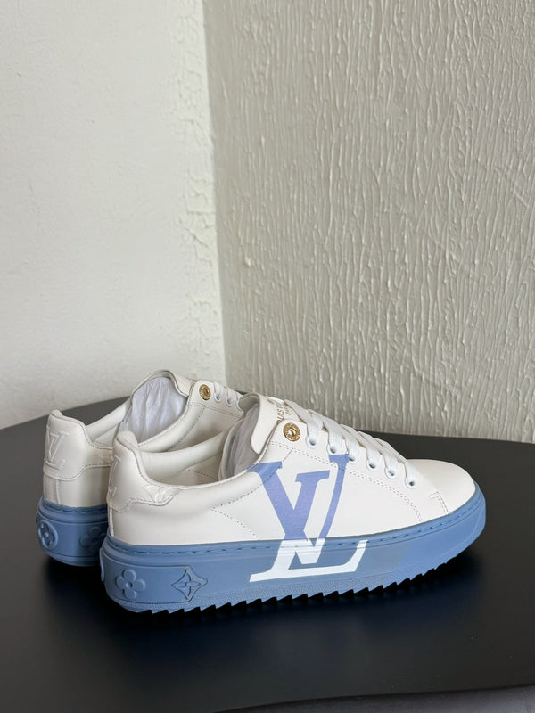 LV Sneakers Time Out Logo Print White Mix Light Blue Calfskin