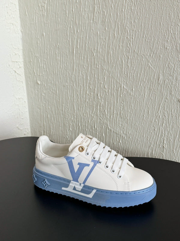 LV Sneakers Time Out Logo Print White Mix Light Blue Calfskin