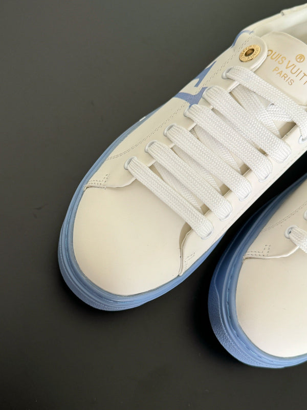 LV Sneakers Time Out Logo Print White Mix Light Blue Calfskin