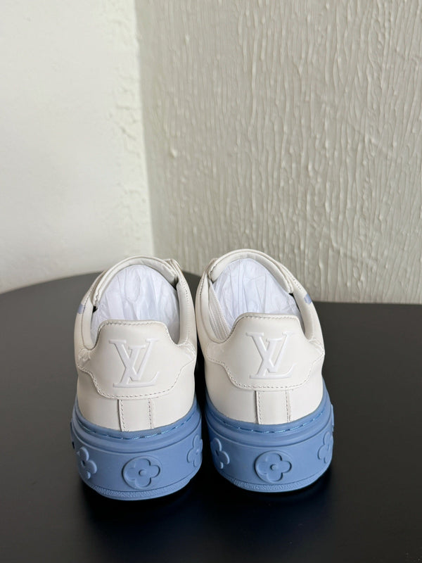 LV Sneakers Time Out Logo Print White Mix Light Blue Calfskin