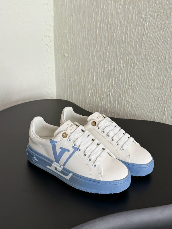 LV Sneakers Time Out Logo Print White Mix Light Blue Calfskin
