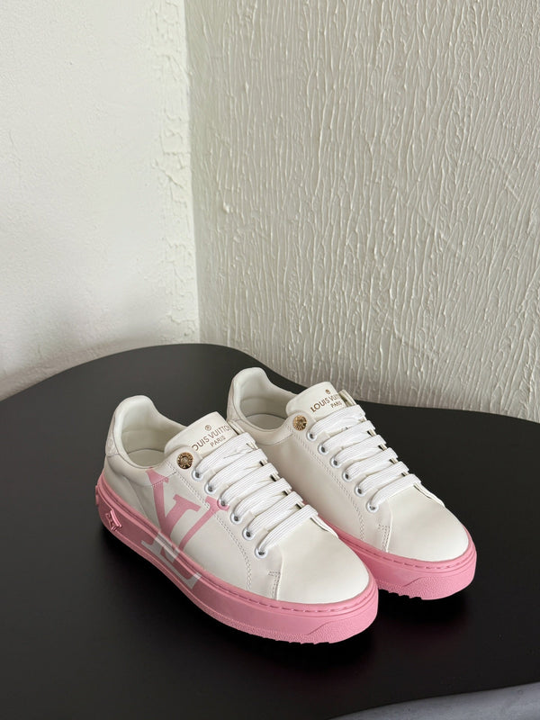 LV Sneakers Time Out Logo Print White Mix Pink Calfskin