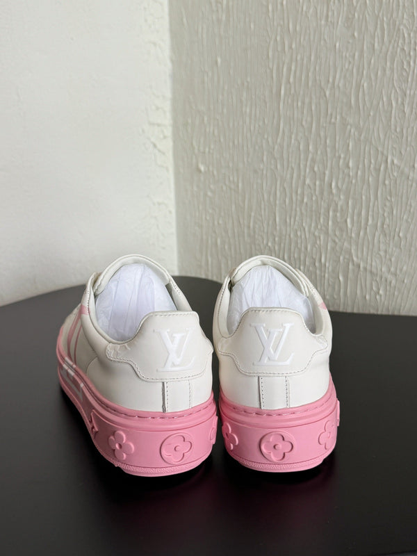 LV Sneakers Time Out Logo Print White Mix Pink Calfskin