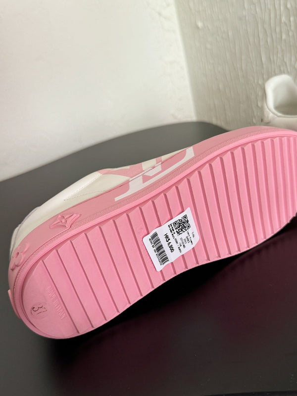 LV Sneakers Time Out Logo Print White Mix Pink Calfskin
