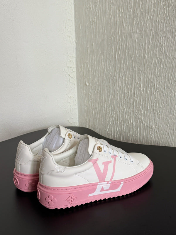 LV Sneakers Time Out Logo Print White Mix Pink Calfskin