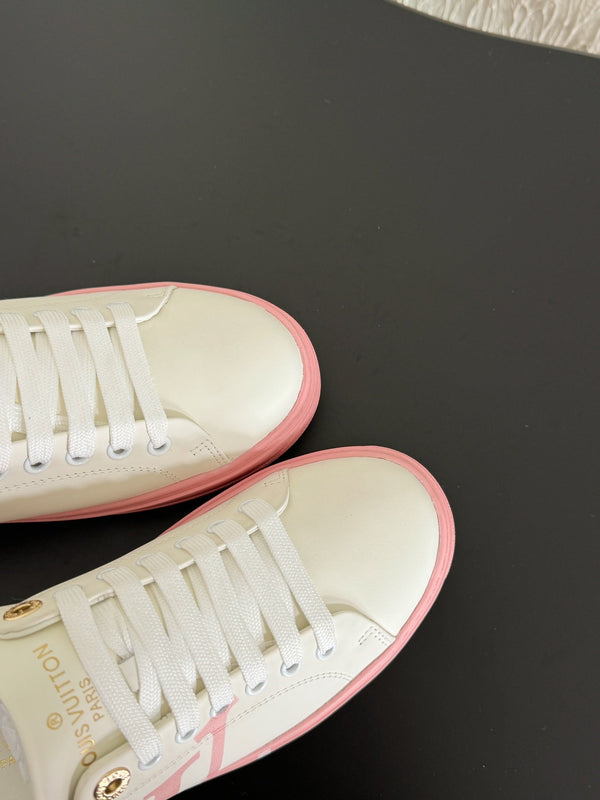 LV Sneakers Time Out Logo Print White Mix Pink Calfskin