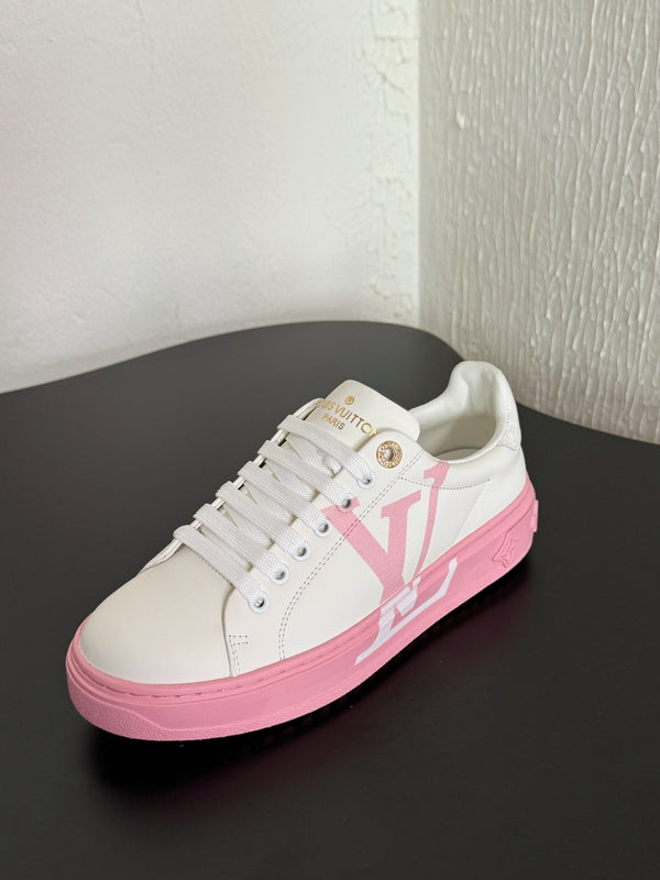 LV Sneakers Time Out Logo Print White Mix Pink Calfskin