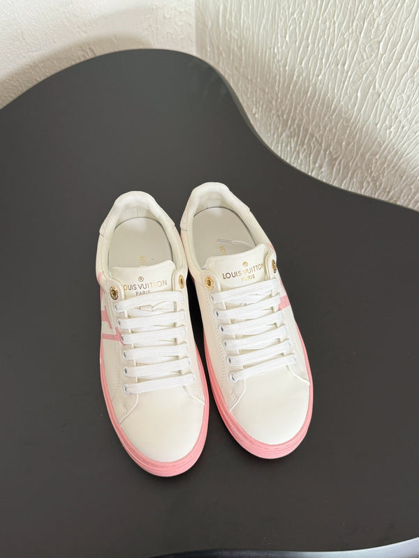 LV Sneakers Time Out Logo Print White Mix Pink Calfskin