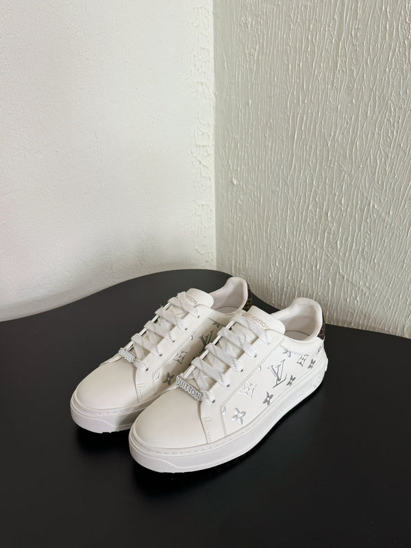 LV Sneakers Time Out White Silver Monogram Calfskin