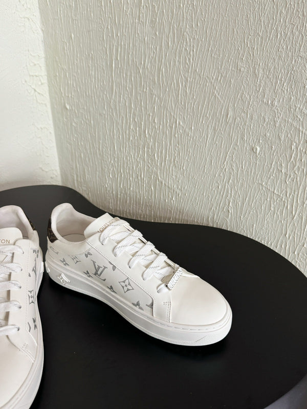 LV Sneakers Time Out White Silver Monogram Calfskin