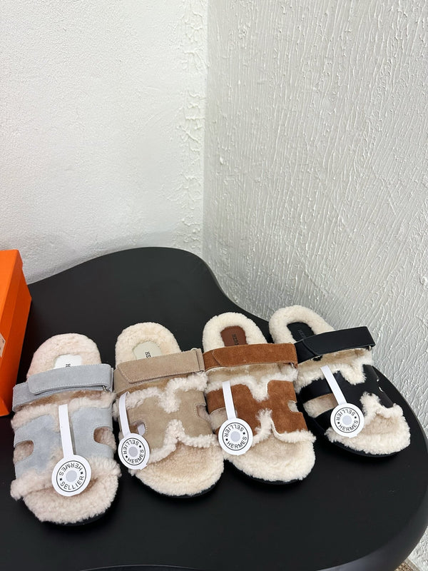 HM Chypre Sandal In Light Brown Mix White Suede And Fleece Lining 961139