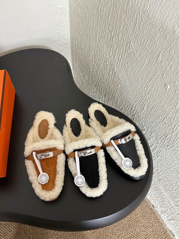 HM Oz Mule Caramel Mix White Suede Lined With Wool Fleece 961092