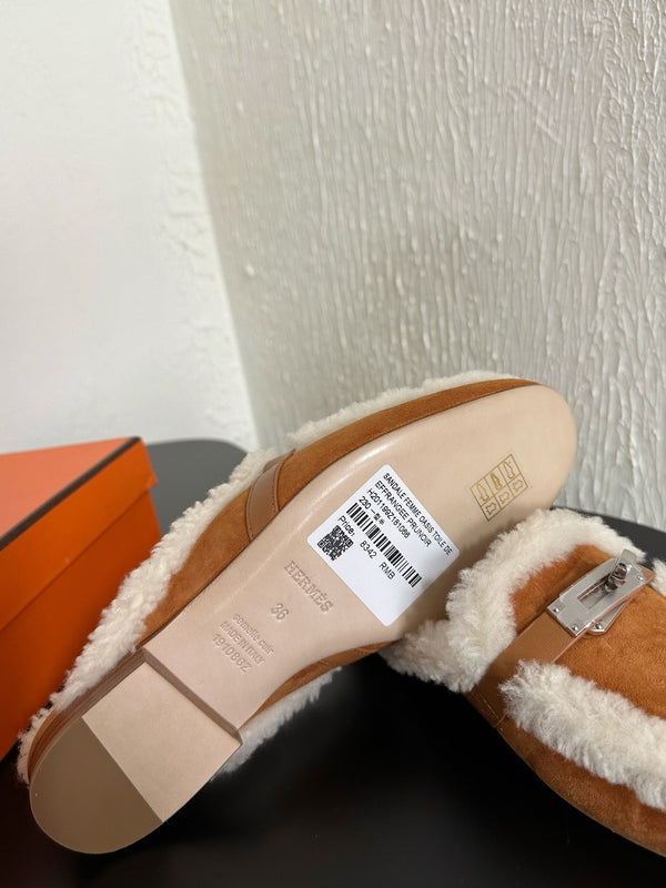 HM Oz Mule Caramel Mix White Suede Lined With Wool Fleece 961092
