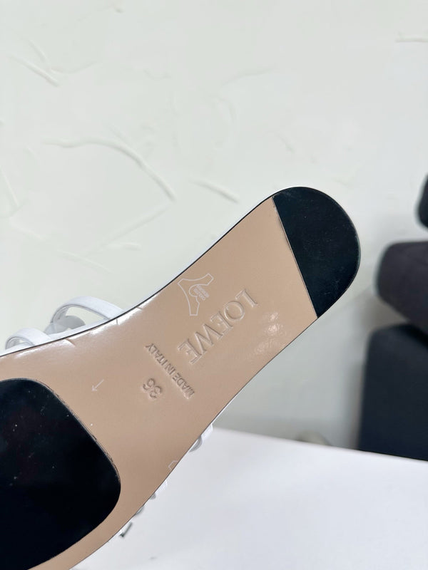 Petal Anagram Slide in White Soft Calfskin 273513