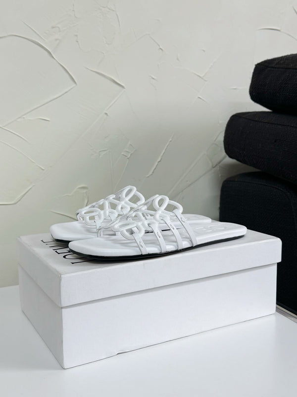 Petal Anagram Slide in White Soft Calfskin 273513