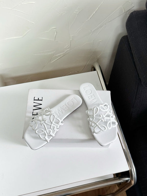 Petal Anagram Slide in White Soft Calfskin 273513