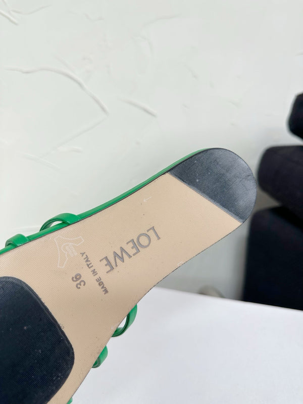 Petal Anagram Slide in Green Soft Calfskin 273514