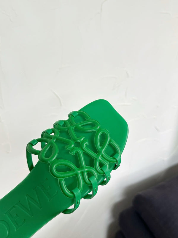 Petal Anagram Slide in Green Soft Calfskin 273514