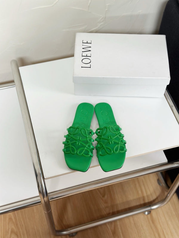 Petal Anagram Slide in Green Soft Calfskin 273514