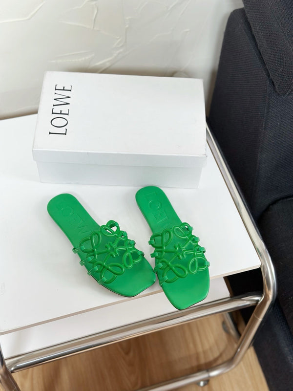 Petal Anagram Slide in Green Soft Calfskin 273514