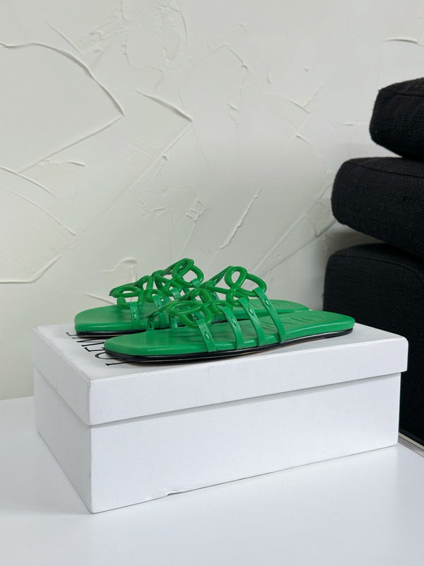 Petal Anagram Slide in Green Soft Calfskin 273514