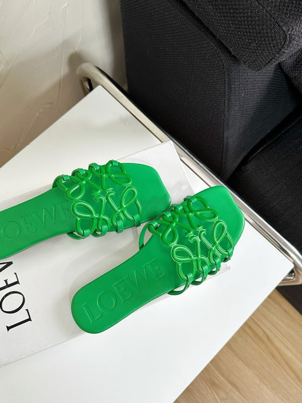 Petal Anagram Slide in Green Soft Calfskin 273514