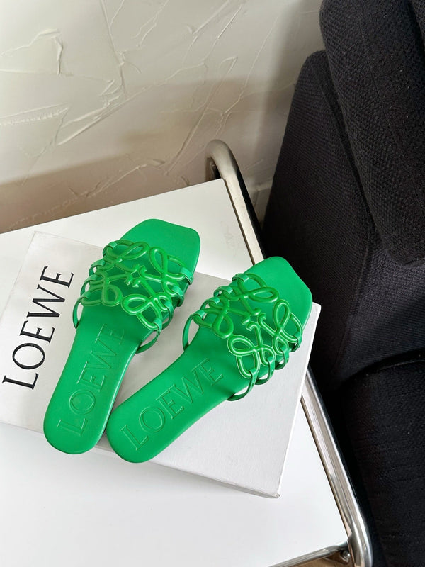 Petal Anagram Slide in Green Soft Calfskin 273514
