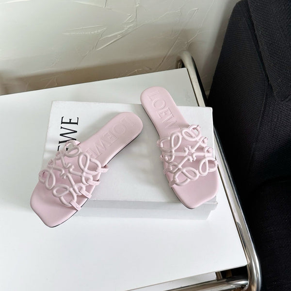 Petal Anagram Slide in Flamingo Soft Calfskin 273515