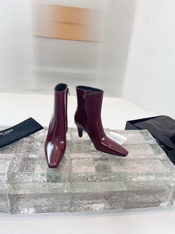 YSL 25 High-heeled Boot Burgundy Cowhide 522266