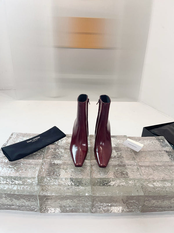 YSL 25 High-heeled Boot Burgundy Cowhide 522266
