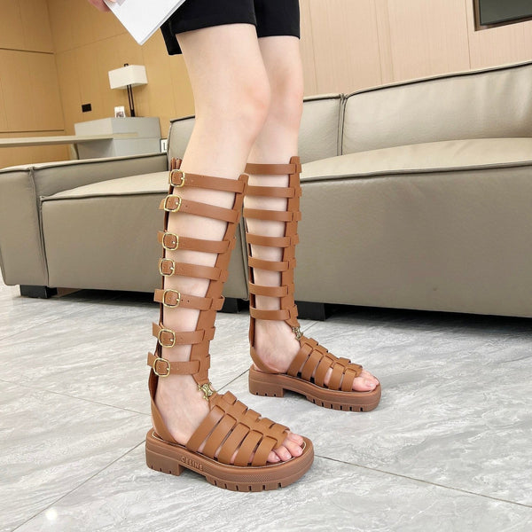 Triomphe high boots leather buckles Ginggerbread Brown