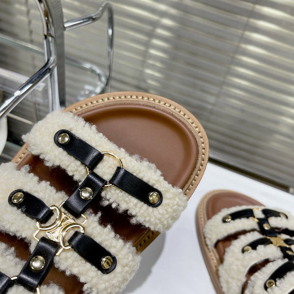 TIPPI SLIDE IN SHEARLING AND CALFSKIN BLACK/NATURAL