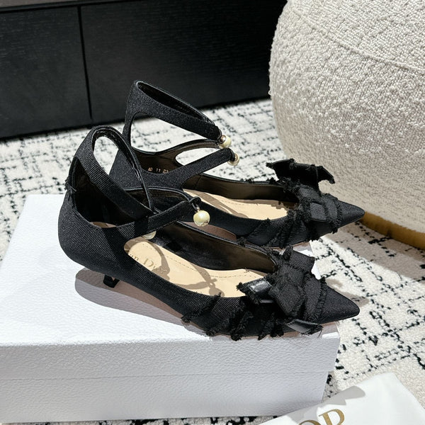 CD Adiorable pump 45 Black Fringed Grosgrain