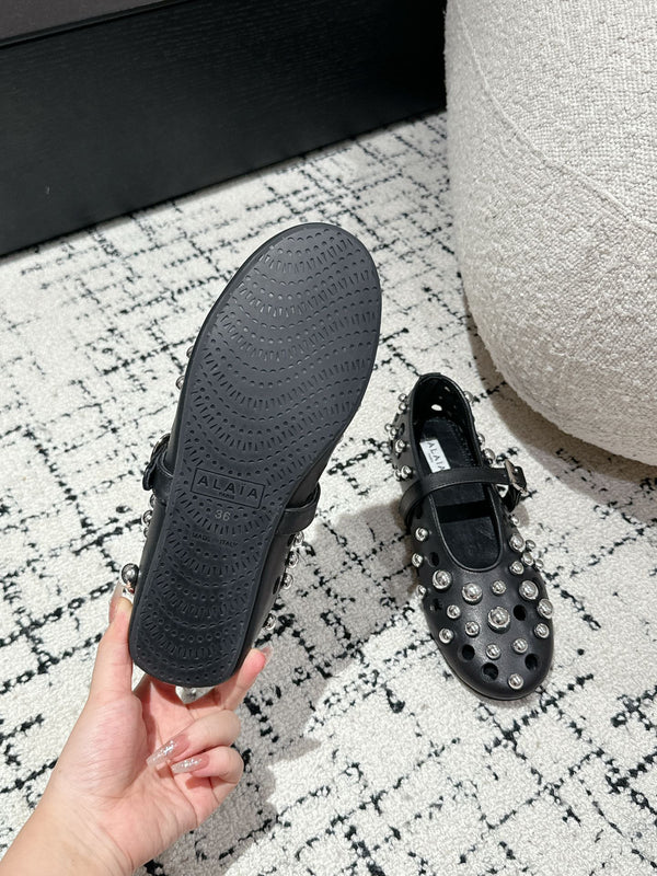 ALAIA PEARL MARY JANE SHOES IN BLACK LAMBSKIN