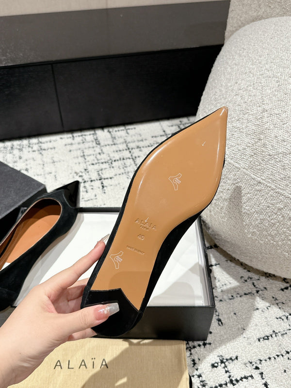 DÉCOLLETÉ ALAIA 1 CM IN CAMOSCIO NERO MISTO VITELLO NERO