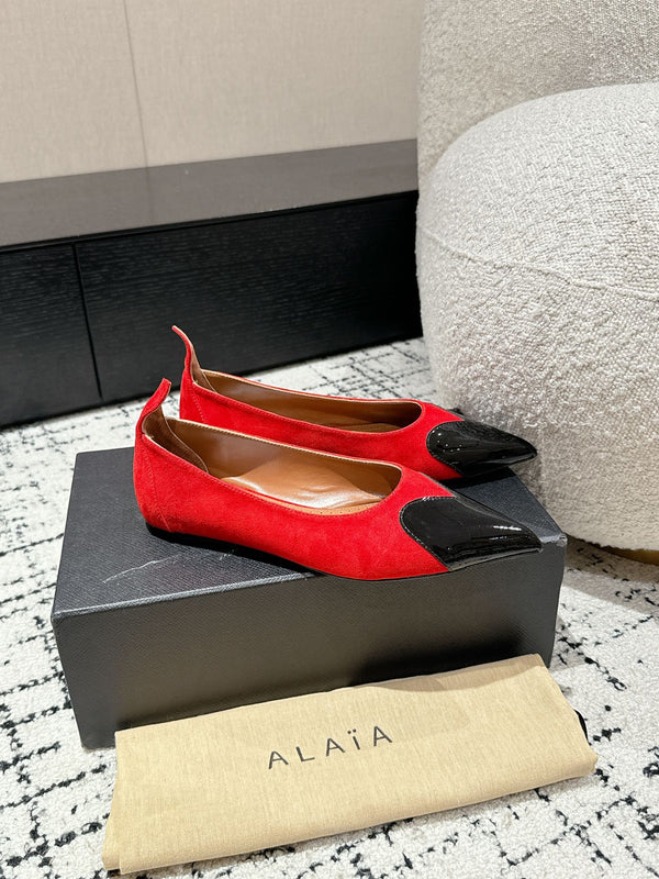 ALAIA PUMP 1 CM IN CHERRY RED SUEDE MIX BLACK CALFSKIN