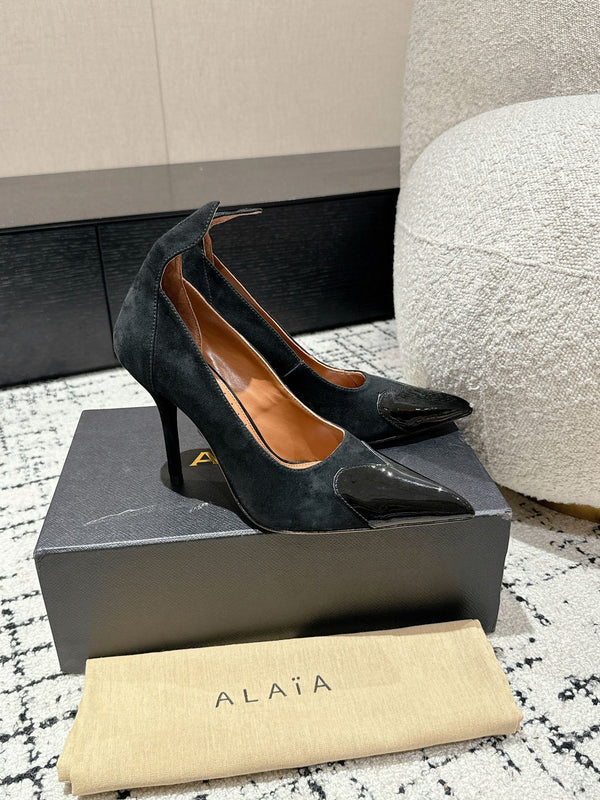 ALAIA HIGH PUMPS 10CM IN BLACK SUEDE MIX CALFSKIN