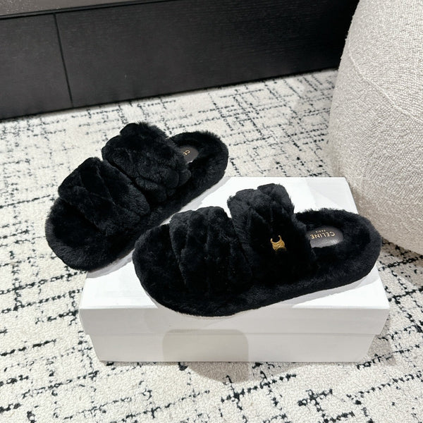 SANDALO DAD IN SHEARLING NERO